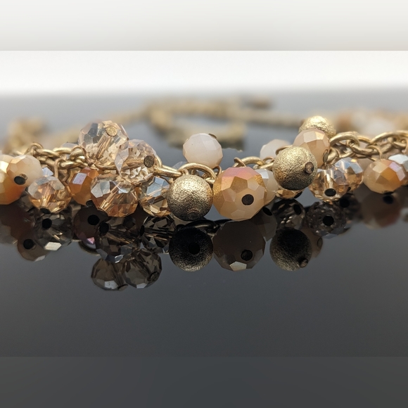 Vintage The Loft antique gold tone chains and an iridescent smoky oran cut glass - Picture 3 of 6